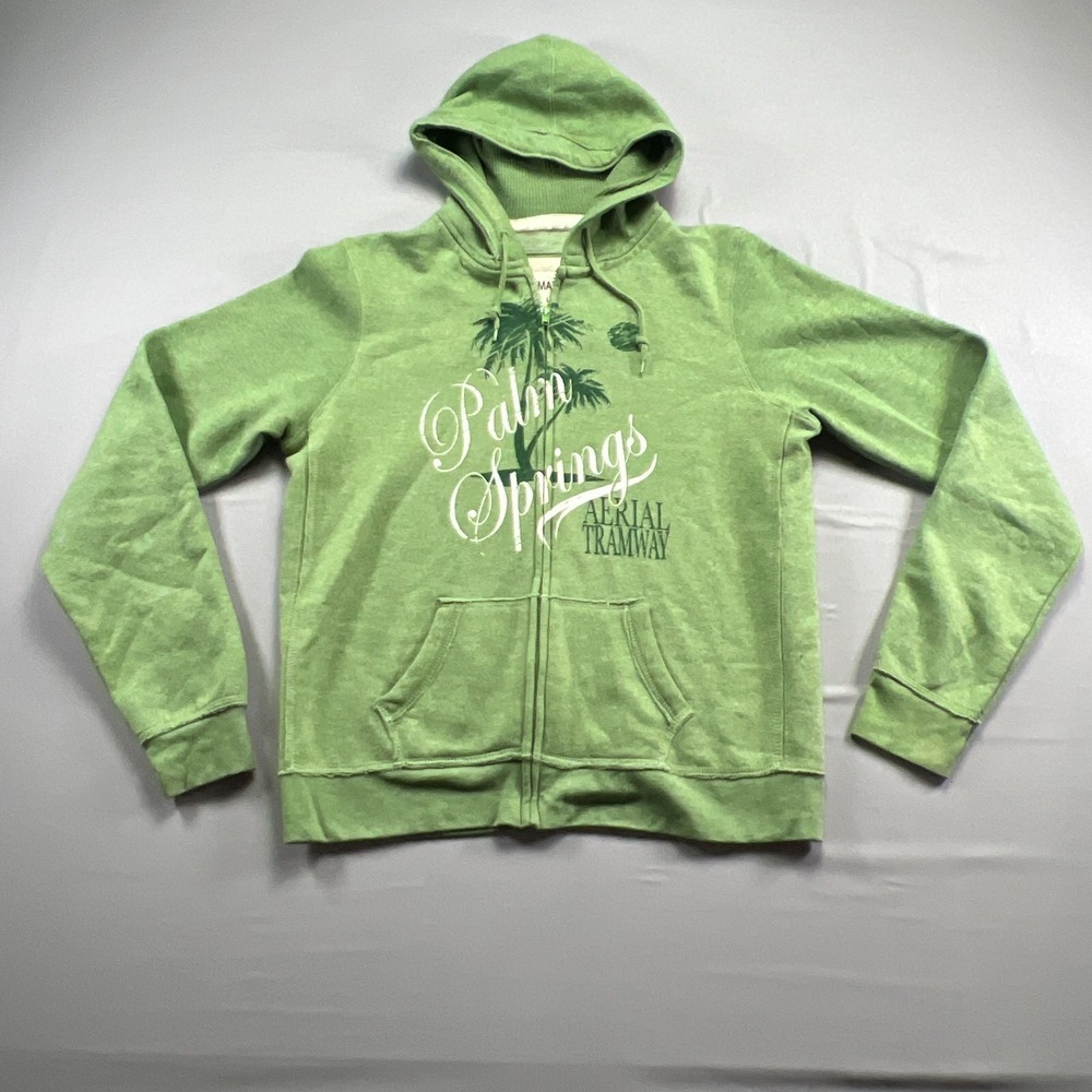 Teemax Inc Hoodie Womens L Green Palm Springs Tramway Spellout Cotton Full Zip